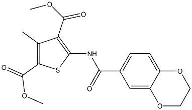 dimethyl 5-[(2,3-dihydro-1,4-benzodioxin-6-ylcarbonyl)amino]-3-methyl-2,4-thiophenedicarboxylate Structure