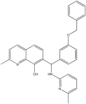 7-{[3-(benzyloxy)phenyl][(6-methyl-2-pyridinyl)amino]methyl}-2-methyl-8-quinolinol 结构式