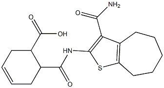 6-({[3-(aminocarbonyl)-5,6,7,8-tetrahydro-4H-cyclohepta[b]thien-2-yl]amino}carbonyl)-3-cyclohexene-1-carboxylic acid Struktur