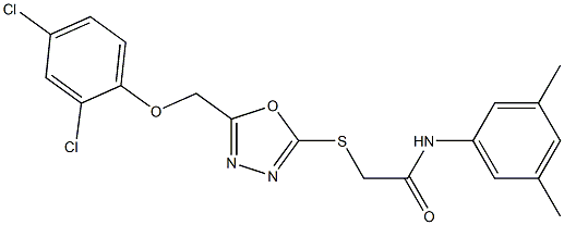 2-({5-[(2,4-dichlorophenoxy)methyl]-1,3,4-oxadiazol-2-yl}sulfanyl)-N-(3,5-dimethylphenyl)acetamide 化学構造式