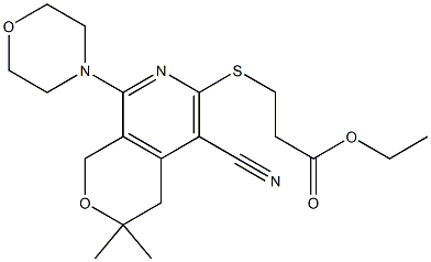 ethyl 3-{[5-cyano-3,3-dimethyl-8-(4-morpholinyl)-3,4-dihydro-1H-pyrano[3,4-c]pyridin-6-yl]sulfanyl}propanoate 化学構造式