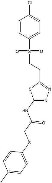 N-(5-{2-[(4-chlorophenyl)sulfonyl]ethyl}-1,3,4-thiadiazol-2-yl)-2-[(4-methylphenyl)thio]acetamide 结构式