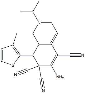 6-amino-2-isopropyl-8-(3-methyl-2-thienyl)-2,3,8,8a-tetrahydro-5,7,7(1H)-isoquinolinetricarbonitrile,,结构式