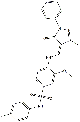 3-methoxy-4-{[(3-methyl-5-oxo-1-phenyl-1,5-dihydro-4H-pyrazol-4-ylidene)methyl]amino}-N-(4-methylphenyl)benzenesulfonamide 化学構造式