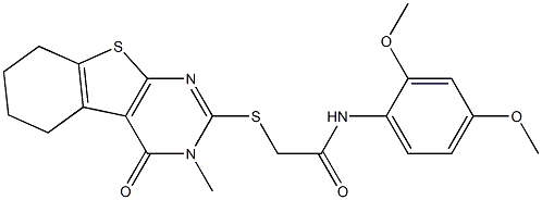 N-(2,4-dimethoxyphenyl)-2-[(3-methyl-4-oxo-3,4,5,6,7,8-hexahydro[1]benzothieno[2,3-d]pyrimidin-2-yl)sulfanyl]acetamide,,结构式