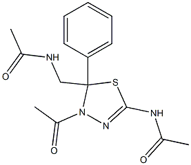 N-{4-acetyl-5-[(acetylamino)methyl]-5-phenyl-4,5-dihydro-1,3,4-thiadiazol-2-yl}acetamide Struktur