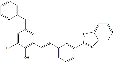 4-benzyl-2-bromo-6-({[3-(5-methyl-1,3-benzoxazol-2-yl)phenyl]imino}methyl)phenol,,结构式