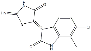 6-chloro-3-(2-imino-4-oxo-1,3-thiazolidin-5-ylidene)-7-methyl-1,3-dihydro-2H-indol-2-one,,结构式