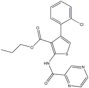 propyl 4-(2-chlorophenyl)-2-[(pyrazin-2-ylcarbonyl)amino]thiophene-3-carboxylate Struktur