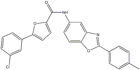 5-(3-chlorophenyl)-N-[2-(4-methylphenyl)-1,3-benzoxazol-5-yl]-2-furamide,,结构式