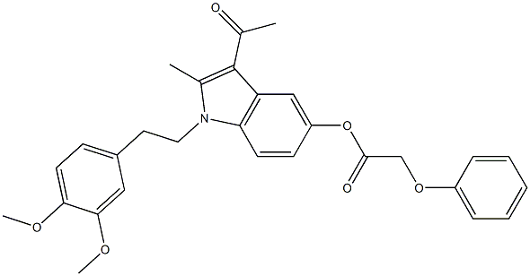 3-acetyl-1-[2-(3,4-dimethoxyphenyl)ethyl]-2-methyl-1H-indol-5-yl phenoxyacetate 化学構造式