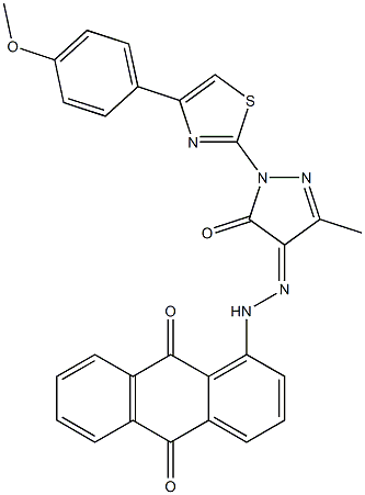 1-[4-(4-methoxyphenyl)-1,3-thiazol-2-yl]-3-methyl-1H-pyrazole-4,5-dione 4-[(9,10-dioxo-9,10-dihydro-1-anthracenyl)hydrazone]