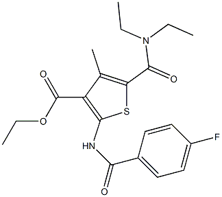 ethyl 5-[(diethylamino)carbonyl]-2-[(4-fluorobenzoyl)amino]-4-methyl-3-thiophenecarboxylate Struktur