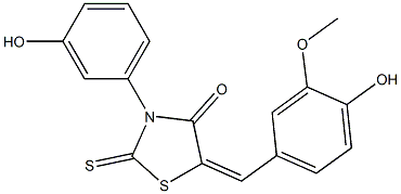 5-(4-hydroxy-3-methoxybenzylidene)-3-(3-hydroxyphenyl)-2-thioxo-1,3-thiazolidin-4-one 化学構造式