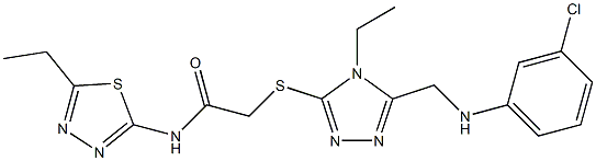 2-({5-[(3-chloroanilino)methyl]-4-ethyl-4H-1,2,4-triazol-3-yl}sulfanyl)-N-(5-ethyl-1,3,4-thiadiazol-2-yl)acetamide 结构式