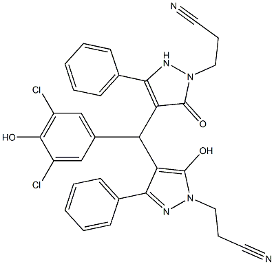 3-{4-[[1-(2-cyanoethyl)-5-hydroxy-3-phenyl-1H-pyrazol-4-yl](3,5-dichloro-4-hydroxyphenyl)methyl]-5-oxo-3-phenyl-2,5-dihydro-1H-pyrazol-1-yl}propanenitrile