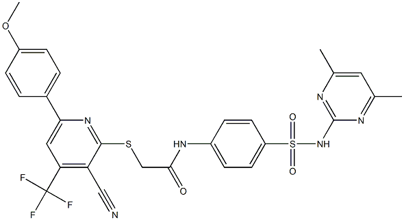 2-{[3-cyano-6-(4-methoxyphenyl)-4-(trifluoromethyl)pyridin-2-yl]sulfanyl}-N-(4-{[(4,6-dimethylpyrimidin-2-yl)amino]sulfonyl}phenyl)acetamide