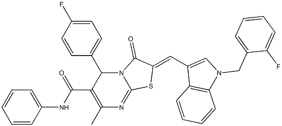 2-{[1-(2-fluorobenzyl)-1H-indol-3-yl]methylene}-5-(4-fluorophenyl)-7-methyl-3-oxo-N-phenyl-2,3-dihydro-5H-[1,3]thiazolo[3,2-a]pyrimidine-6-carboxamide Structure