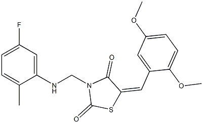 5-(2,5-dimethoxybenzylidene)-3-[(5-fluoro-2-methylanilino)methyl]-1,3-thiazolidine-2,4-dione 化学構造式