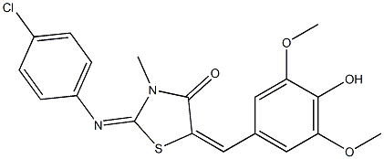 2-[(4-chlorophenyl)imino]-5-(4-hydroxy-3,5-dimethoxybenzylidene)-3-methyl-1,3-thiazolidin-4-one 化学構造式
