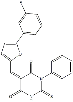 5-{[5-(3-fluorophenyl)-2-furyl]methylene}-1-phenyl-2-thioxodihydropyrimidine-4,6(1H,5H)-dione Structure