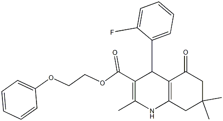 2-phenoxyethyl 4-(2-fluorophenyl)-2,7,7-trimethyl-5-oxo-1,4,5,6,7,8-hexahydro-3-quinolinecarboxylate 化学構造式