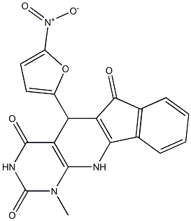 5-{5-nitro-2-furyl}-1-methyl-5,11-dihydro-1H-indeno[2',1':5,6]pyrido[2,3-d]pyrimidine-2,4,6(3H)-trione 结构式