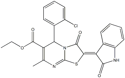 ethyl 5-(2-chlorophenyl)-7-methyl-3-oxo-2-(2-oxo-1,2-dihydro-3H-indol-3-ylidene)-2,3-dihydro-5H-[1,3]thiazolo[3,2-a]pyrimidine-6-carboxylate Struktur