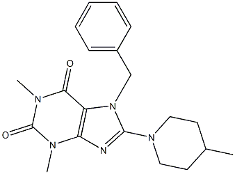 7-benzyl-1,3-dimethyl-8-(4-methyl-1-piperidinyl)-3,7-dihydro-1H-purine-2,6-dione 结构式