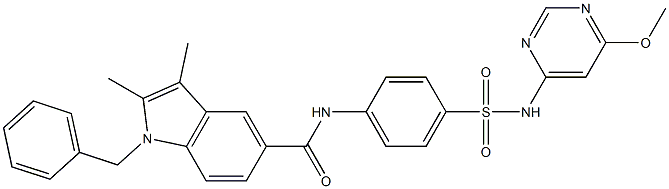 1-benzyl-N-(4-{[(6-methoxy-4-pyrimidinyl)amino]sulfonyl}phenyl)-2,3-dimethyl-1H-indole-5-carboxamide,,结构式