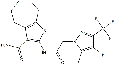 2-({[4-bromo-5-methyl-3-(trifluoromethyl)-1H-pyrazol-1-yl]acetyl}amino)-5,6,7,8-tetrahydro-4H-cyclohepta[b]thiophene-3-carboxamide Structure