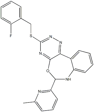 2-fluorobenzyl 6-(6-methyl-2-pyridinyl)-6,7-dihydro[1,2,4]triazino[5,6-d][3,1]benzoxazepin-3-yl sulfide Struktur