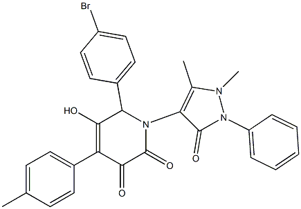 6-(4-bromophenyl)-1-(1,5-dimethyl-3-oxo-2-phenyl-2,3-dihydro-1H-pyrazol-4-yl)-5-hydroxy-4-(4-methylphenyl)-1,6-dihydro-2,3-pyridinedione Structure