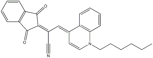 2-(1,3-dioxo-1,3-dihydro-2H-inden-2-ylidene)-3-(1-hexyl-4(1H)-quinolinylidene)propanenitrile 化学構造式