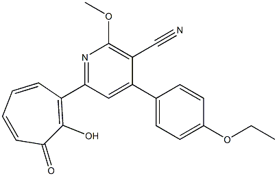 4-(4-ethoxyphenyl)-6-(2-hydroxy-3-oxo-1,4,6-cycloheptatrien-1-yl)-2-methoxynicotinonitrile 化学構造式
