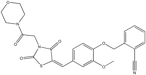 2-{[2-methoxy-4-({3-[2-(4-morpholinyl)-2-oxoethyl]-2,4-dioxo-1,3-thiazolidin-5-ylidene}methyl)phenoxy]methyl}benzonitrile Structure