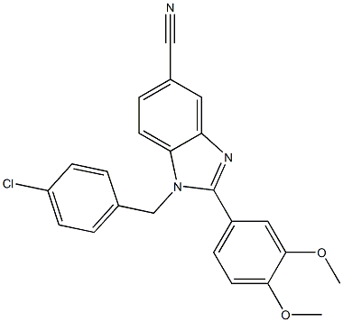 1-(4-chlorobenzyl)-2-(3,4-dimethoxyphenyl)-1H-benzimidazole-5-carbonitrile,,结构式