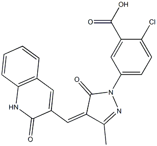 2-chloro-5-{3-methyl-5-oxo-4-[(2-oxo-1,2-dihydro-3-quinolinyl)methylene]-4,5-dihydro-1H-pyrazol-1-yl}benzoic acid|