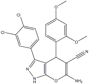 6-amino-3-(3,4-dichlorophenyl)-4-(2,4-dimethoxyphenyl)-1,4-dihydropyrano[2,3-c]pyrazole-5-carbonitrile 结构式