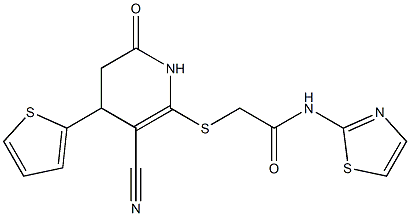 2-{[3-cyano-6-oxo-4-(2-thienyl)-1,4,5,6-tetrahydro-2-pyridinyl]sulfanyl}-N-(1,3-thiazol-2-yl)acetamide