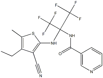 N-[1-[(3-cyano-4-ethyl-5-methyl-2-thienyl)amino]-2,2,2-trifluoro-1-(trifluoromethyl)ethyl]nicotinamide,,结构式