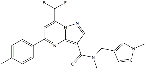 7-(difluoromethyl)-N-methyl-5-(4-methylphenyl)-N-[(1-methyl-1H-pyrazol-4-yl)methyl]pyrazolo[1,5-a]pyrimidine-3-carboxamide,,结构式