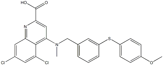 5,7-dichloro-4-[{3-[(4-methoxyphenyl)sulfanyl]benzyl}(methyl)amino]-2-quinolinecarboxylic acid Structure