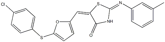 5-({5-[(4-chlorophenyl)sulfanyl]-2-furyl}methylene)-2-[(3-methylphenyl)imino]-1,3-thiazolidin-4-one 结构式