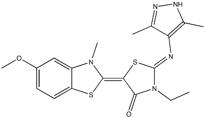 2-[(3,5-dimethyl-1H-pyrazol-4-yl)imino]-3-ethyl-5-(5-methoxy-3-methyl-1,3-benzothiazol-2(3H)-ylidene)-1,3-thiazolidin-4-one