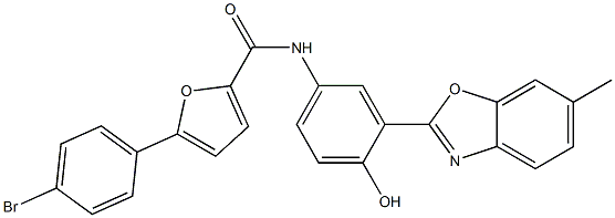 5-(4-bromophenyl)-N-[4-hydroxy-3-(6-methyl-1,3-benzoxazol-2-yl)phenyl]-2-furamide 化学構造式