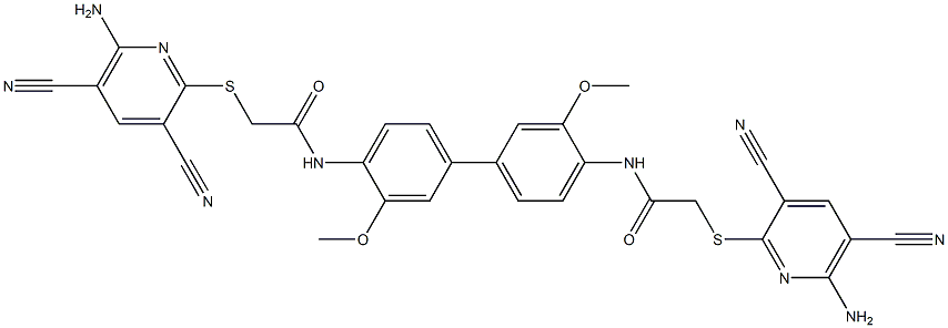 2-[(6-amino-3,5-dicyano-2-pyridinyl)sulfanyl]-N-[4'-({2-[(6-amino-3,5-dicyano-2-pyridinyl)sulfanyl]acetyl}amino)-3,3'-dimethoxy[1,1'-biphenyl]-4-yl]acetamide Structure