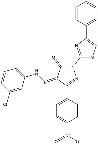 3-(4-nitrophenyl)-1-(4-phenyl-1,3-thiazol-2-yl)-1H-pyrazole-4,5-dione 4-[N-(3-chlorophenyl)hydrazone] 化学構造式