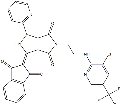 2-(2-{[3-chloro-5-(trifluoromethyl)-2-pyridinyl]amino}ethyl)-4-(1,3-dioxo-1,3-dihydro-2H-inden-2-yliden)-6-(2-pyridinyl)tetrahydropyrrolo[3,4-c]pyrrole-1,3(2H,3aH)-dione Struktur