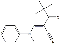 (E)-2-(2,2-dimethylpropanoyl)-3-(ethylanilino)-2-propenenitrile 化学構造式